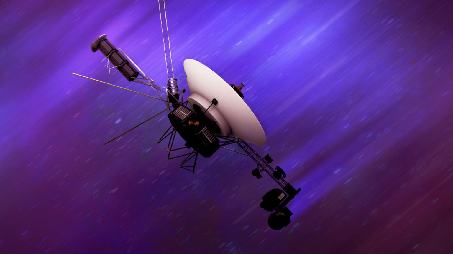 Artist’s concept of the Voyager 1 spacecraft speeding through interstellar space.