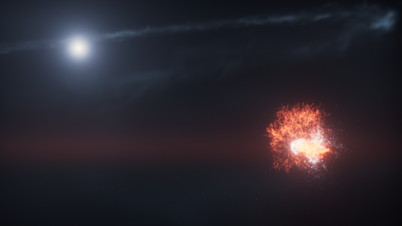 This artist’s concept shows the violent collision of two massive objects in orbit around the star Fomalhaut. (Image Credit: NASA, ESA, STScI, Ralf Crawford (STScI))