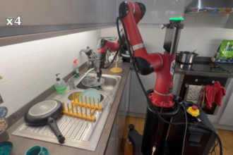 Robotic arm trained with MT3 performing a household manipulation task