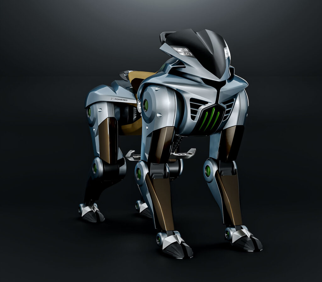 CORLEO, Kawasaki’s hydrogen-powered rideable robot horse concept, shown as a model on display