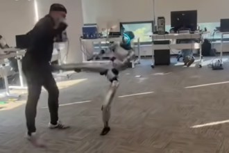Unitree G1 humanoid robot mirroring a trainer’s kick and accidentally striking him in the groin