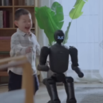 AgiBot's PrimeBot small humanoid robot playing with a kid