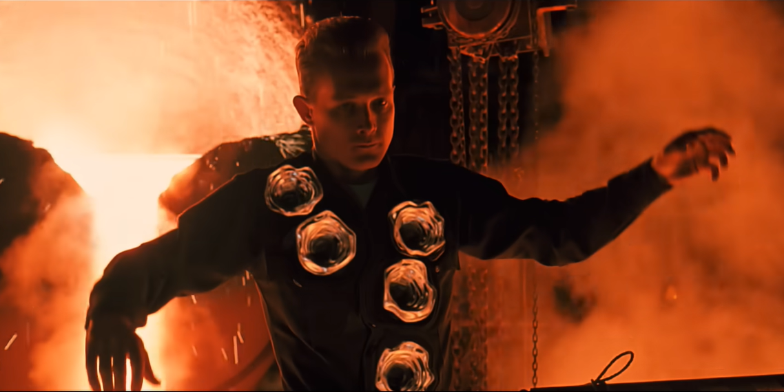 Robert Patrick as the T-1000, the shape-shifting liquid metal assassin introduced in Terminator 2: Judgment Day (1991)