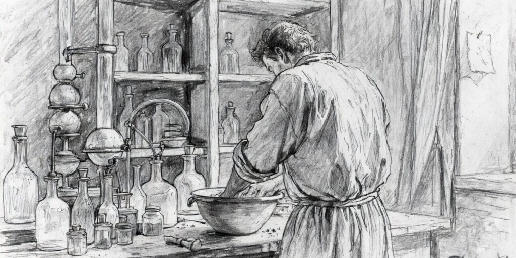 Ignaz Semmelweis hand washing charcoal painting illustration