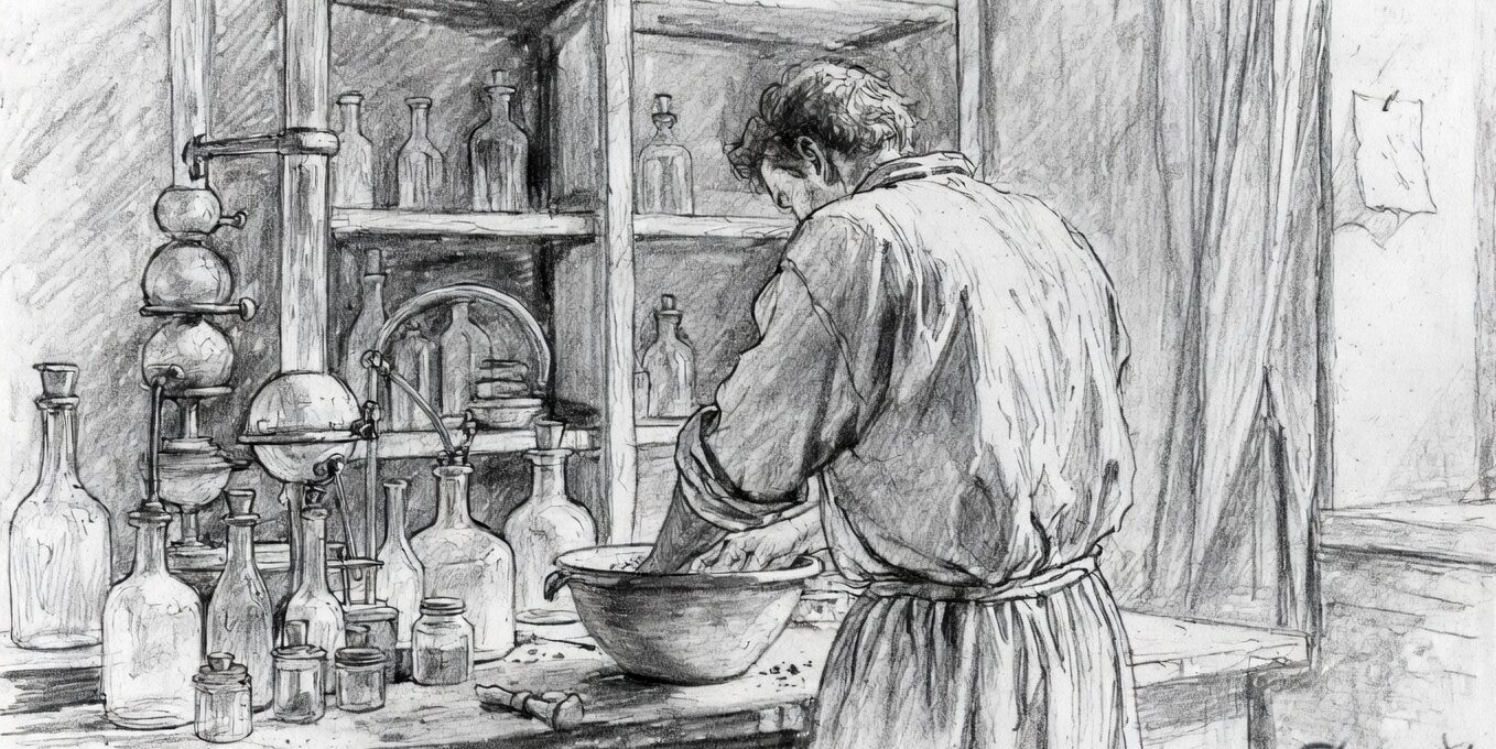 Ignaz Semmelweis hand washing charcoal painting illustration