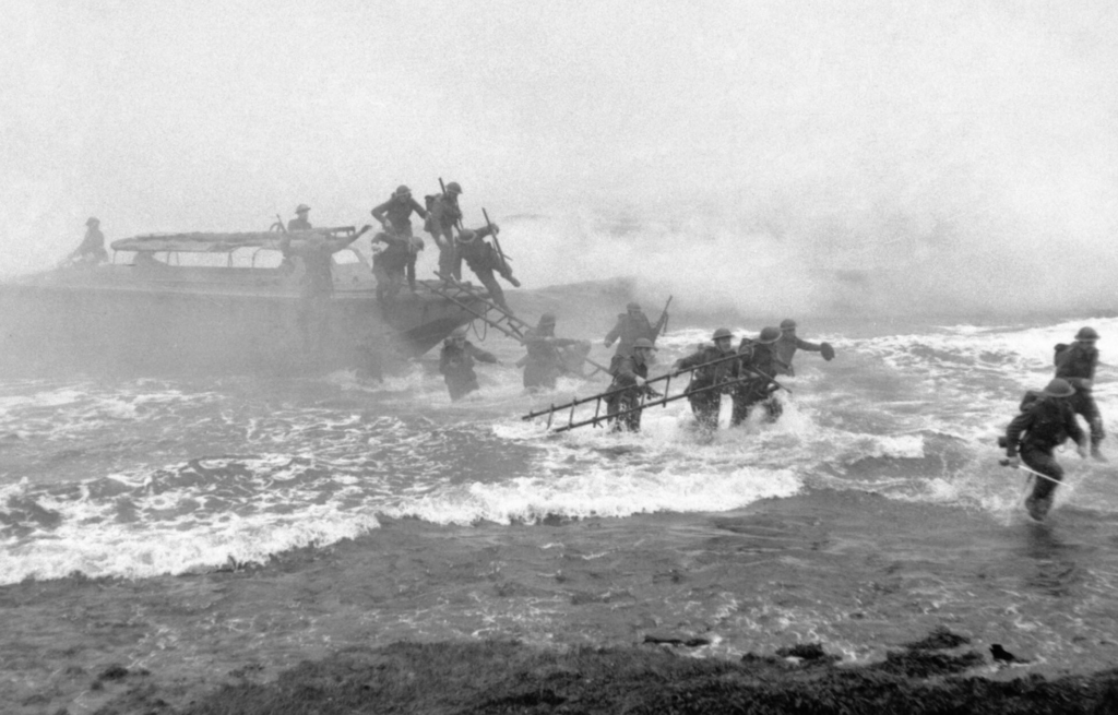 Jack Churchill raising his broadsword while leading a training charge during World War II