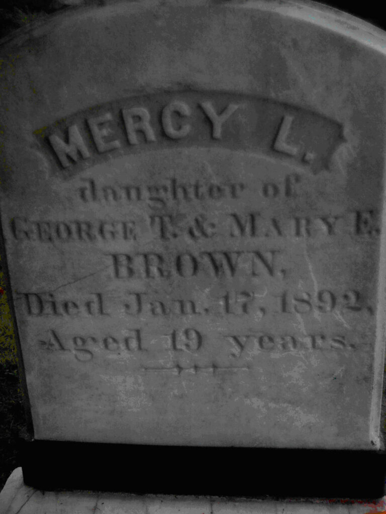 Gravestone of Mercy Lena Brown in Exeter, Rhode Island, the center of the 1892 New England vampire panic