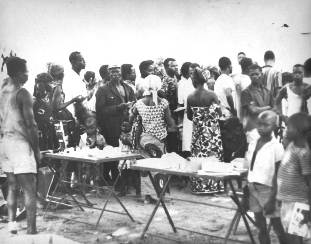 People receiving smallpox vaccinations during the global eradication campaign