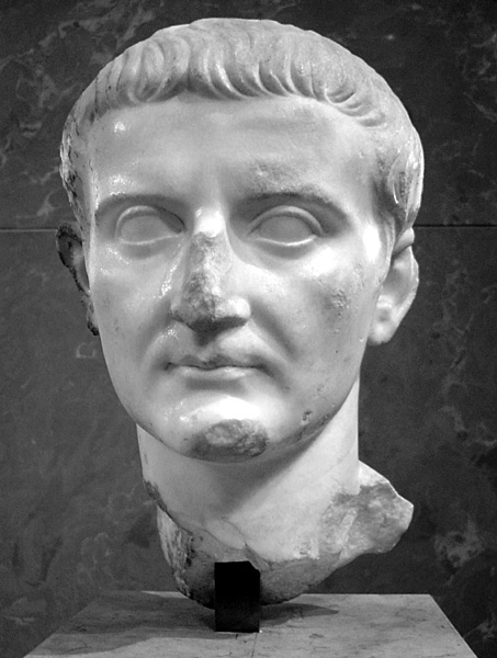 Marble bust of Roman Emperor Tiberius Caesar, on display at the Louvre Museum in Paris