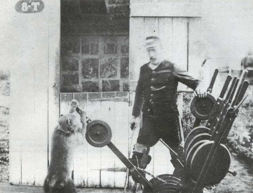 Jack the baboon pulling the railway signal levers